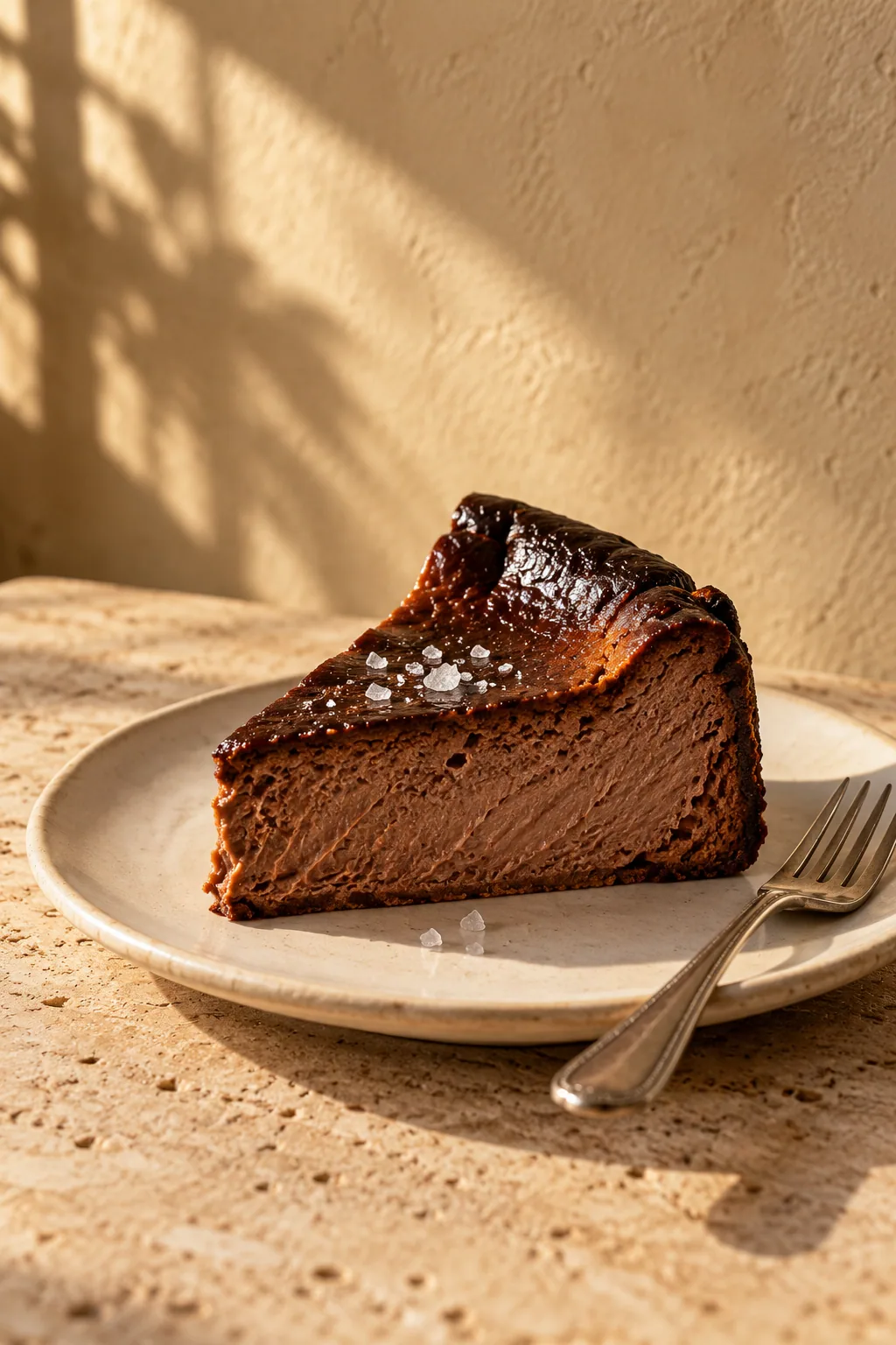 Chocolate Basque cheesecake with a caramelized top